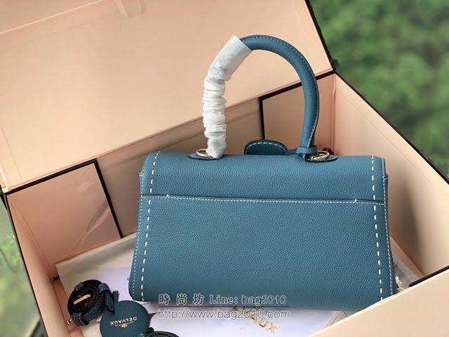 DELVAUX女包 春夏新色 Birllant 手縫togo皮系列 德爾沃女手提包 手拎包 DS0028孔雀藍橫版 Delvaux單肩斜挎包  fcs1420